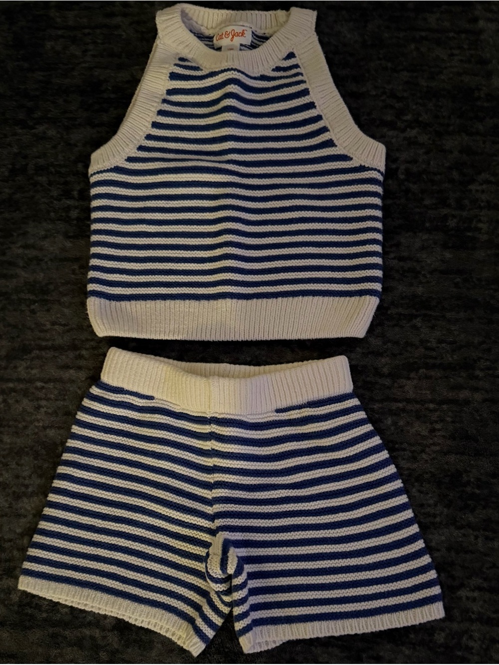 Cat & Jack Blue and White Striped Knit Short Set Girls